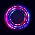 Circle abstract background, glow neon lights, round portal. Vector. Pink blue and purple glowing rings.Circular light