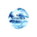 Circle abstract blue watercolor blot with inscription