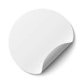 Circle adhesive symbols. White tag, paper round sticker with peeling corner and shadow, isolated rounded plastic mockup realistic