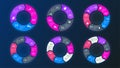 Circle arrows infographic set in modern glowing purple and blue color on dark background. Vector template with 3-8 Royalty Free Stock Photo