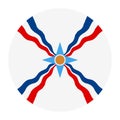 Circle Assyrian people flag vector illustration isolated. Button of Assyrians indigenous ethnic group native to Assyria