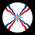 Circle Assyrian people flag vector illustration isolated. Button of Assyrians indigenous ethnic group native to Assyria