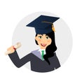 Circle avatar of diploma graduating happy student girl.