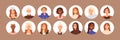 Circle avatars of different people. Head portraits set. Diverse men and women faces. Round user profiles of various race