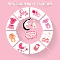 Circle baby infographic.New born baby girl toys