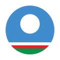 Circle badge Sakha flag, Yakutia flag banner vector illustration isolated on white background.