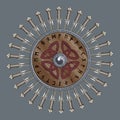 The circle of battle swords Viking, shield Viking decorated with Nordic runes Royalty Free Stock Photo