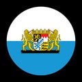 Circle Bavarian flag with coat of arms. Great coat of arms on flag of Bavaria badge banner, Germany.