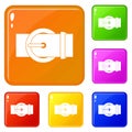 Circle belt buckle icons set vector color