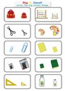 circle the big school things, Find Big or Small worksheet for kids, opposite. worksheet