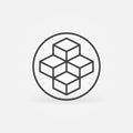 Circle with Blockchain vector line concept round icon. Four Blocks symbol