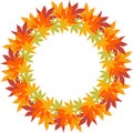 Circle border frame with repeating autumn leaves Royalty Free Stock Photo