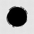 Circle Brush Stroke. Ink print of stamp. Distress Frame. Black round banner, logo, design element. Seamless transparent background Royalty Free Stock Photo