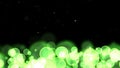 Circle bubles glow green random size with white stars on black isolated background
