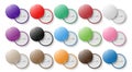 Circle button badge. Round pinned badges tag, metal pinback buttons and colorful pin label. Glossy plastic button Royalty Free Stock Photo
