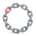 Circle chain with one red link 3D Royalty Free Stock Photo