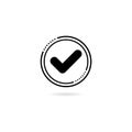 Circle check mark icon. Confirmation tick marks, marked agree sign and checked confirm