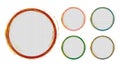 Circle Christmas frames with gold borders. Knit texture background. Round labels for sale banner