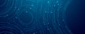 Circle circuit wires on a dark blue motherboard background.