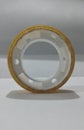 a circle of clear masking tape on a white background
