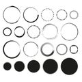 Circle collection shapes. Diverse line borders. Textured vector fills. Versatile round elements. Royalty Free Stock Photo