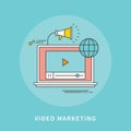 Circle color line flat design of video marketing, modern illustration