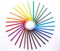 Circle of colored pencils on white background Royalty Free Stock Photo