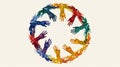 Circle Of Colorful Handprints, Collaboration, Diversity, And Unity Concept Illustration. Royalty Free Stock Photo
