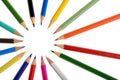 A circle of coloring crayons isolated Royalty Free Stock Photo