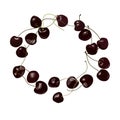 Circle composition with cherry fruits. Berry wreath frame, trendy summer background with cherries