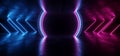 Circle Construction Gate Sci Fi Futuristic Neon Glowing Purple Blue Laser Lines Reflective Concrete Grunge Dark Night Show Stage