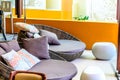 Circle couch chairs/round chairs and pillows for relaxing vacation