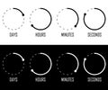 Circle countdown clock counter timer on white. Vector time remaining count down round indicator scoreboard of day, hour, minutes a