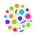 Circle cover of bacteria and virus. Biology icons. Illustration of bacteria and microbe organism allergen. Royalty Free Stock Photo