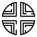Circle cross alchemy icon, outline style