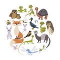 Circle of cute animals. Mammals, amphibians, reptiles, insects a Royalty Free Stock Photo