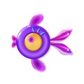 Circle Cute purple, violet fish glossy plastic toy 3d. Cartoon bagel or donut colorful. Design baby Funny fishes. Vector