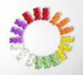 Circle of delicious color jelly bears on white background Royalty Free Stock Photo