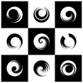 Circle design elements. Spiral rotation motion. Abstract black and white icons Royalty Free Stock Photo