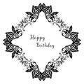 Circle design flower frame, various branches leaves, ornament invitation card happy birthday. Vector Royalty Free Stock Photo