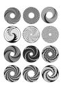 Circle design shape set in monochrome drawing, swirly abstract minimalist shapes