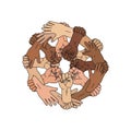 Circle of Unity: Diverse Hands Interlocking in Solidarity Royalty Free Stock Photo