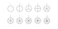 Circle divides into parts from 1 to 10. Donut or pie chart templates. Round shapes cut in equal slices. Set of wheel Royalty Free Stock Photo