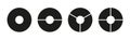 Circle division on equal parts. Wheel round divided diagrams with one, two, three, four segments. Set of infographic.