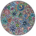 Circle doodle element. Colored round mandala.