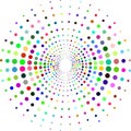 Circle with dots for Design Project. Halftone effect vector illustration. Colorful dots on white background. Sunburst background. Royalty Free Stock Photo