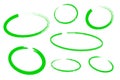 Circle draw set, design elements of highlighting, green marker isolated on white background, vector illustration.