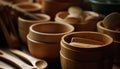 A circle of earthenware bowls in workshop generated by AI Royalty Free Stock Photo