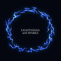 Circle Electric Lightings with Sparks on Dark Background. Vector Light Sparks Storm Flash Thunderstorm Illustration