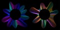 Circle electronic multicolored sound waves on black background. Radial multicolored waves. Frequency sound waveform, voice graph